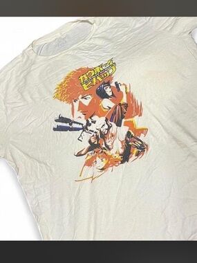 Cartoon Network Cowboy Bebop Y2K White Short Sleeve Tee with Orange Graphic
